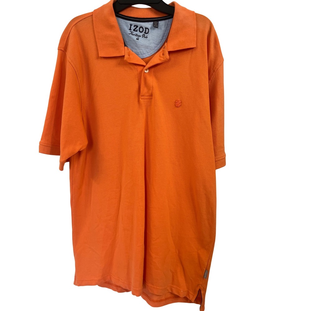 IZOD Heritage Polo Shirt Mens Medium Orange Short Sleeve‎ Pique Knit Casual Golf